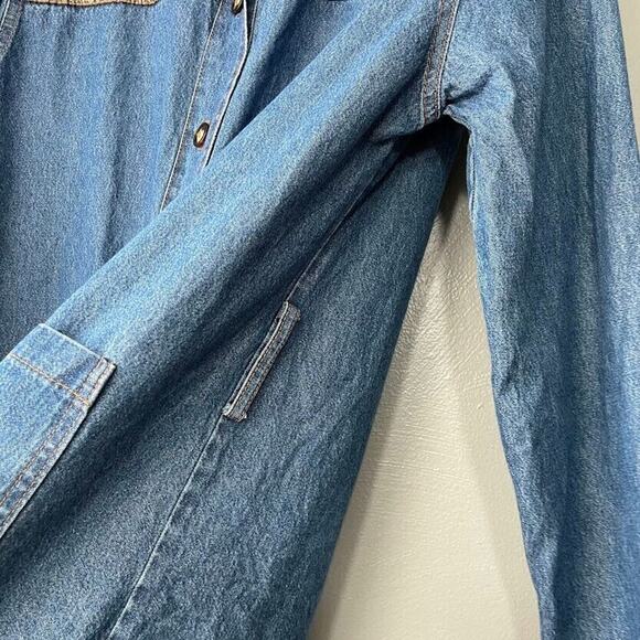 Vintage Brandon Y Size 8 Blue Jean Denim Jacket Leopard Print Faux Fur Collar - Picture 4 of 7